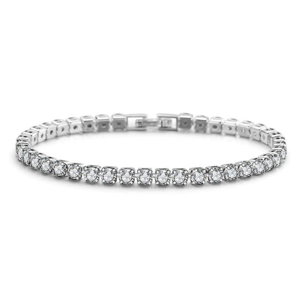 NEW 18K White Gold Plated Round Diamond Bracelet - Picture 5 of 7